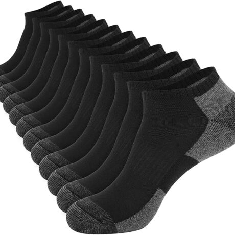 COOPLUS 12 Pack Mens Cushioned Ankle Socks, Low Cut Breathable Casual Socks (Shoe Size 6-11)